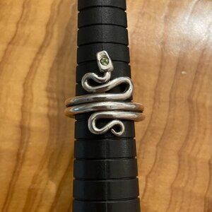 Sterling Silver Snake Ring with Green Peridot